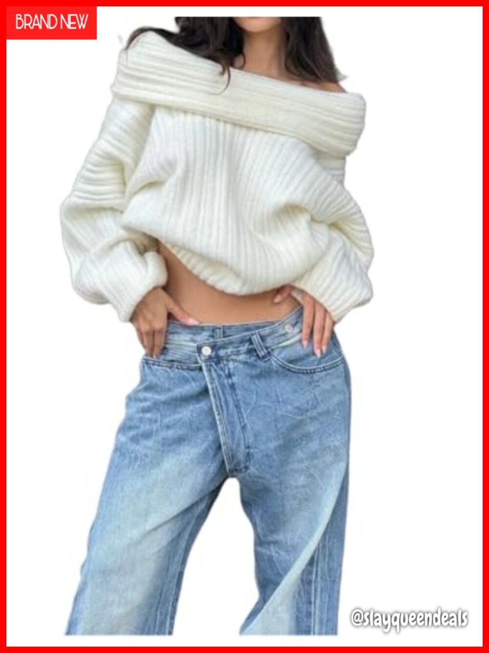 Off Shoulder Batwing Sleeve Oversized Chunky Sweater Cable Knit Pullover